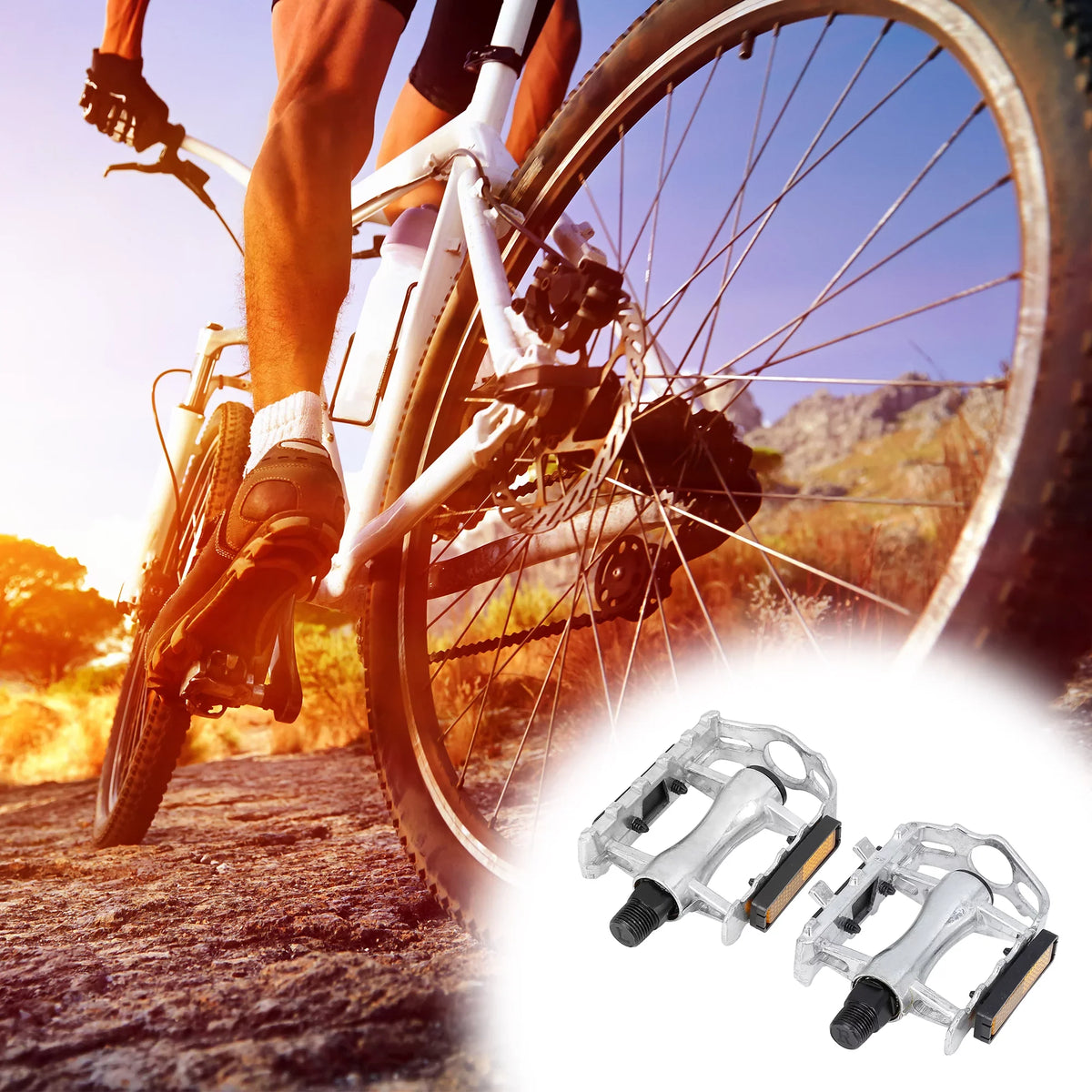 Unique Bargains Charcoal Bicycle Pedals Appropriate for Off-Road Mountains bike Cycling Alumnium Alloy Silver Tone 2Pcs