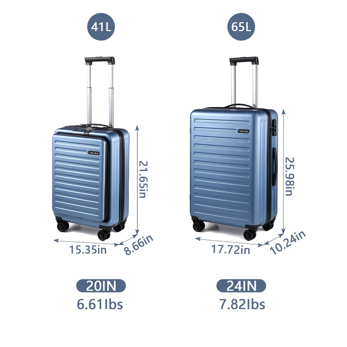 2 Piece 20/24 Luggage Set, Only 20 with Front Laptop Pocket & Expandle, Lightweight ABS+PC Hardshell Suitcase with TSA Lock & Spinner Wheels, 20 Unit 37~41L + 24 Inch 65L, Ice Blue