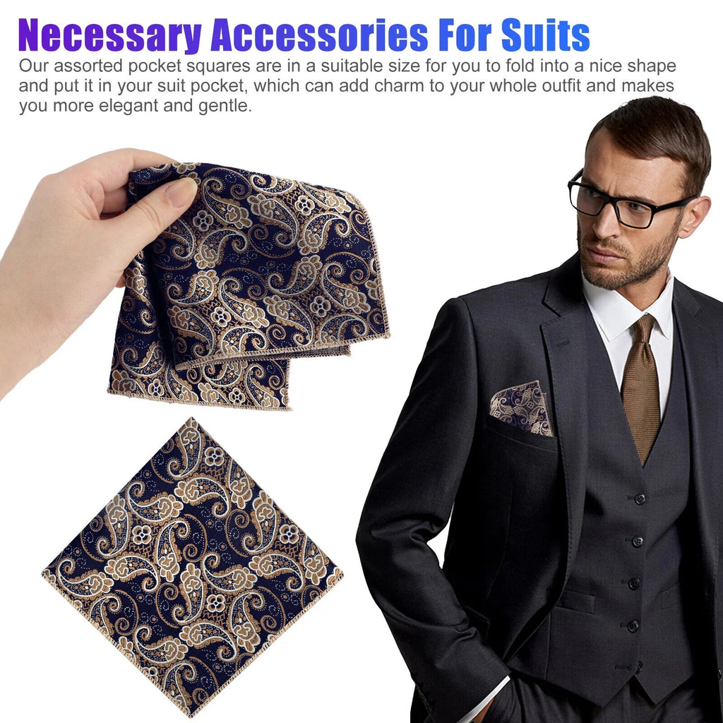 8PCS Men Silk Pocket Square Handkerchief Fashion Floral Dot Hanky Party Wedding