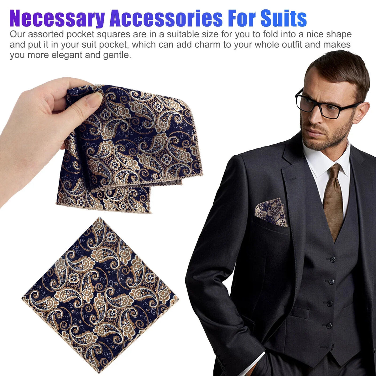 8PCS Men Silk Pocket Square Handkerchief Fashion Floral Dot Hanky Party Wedding