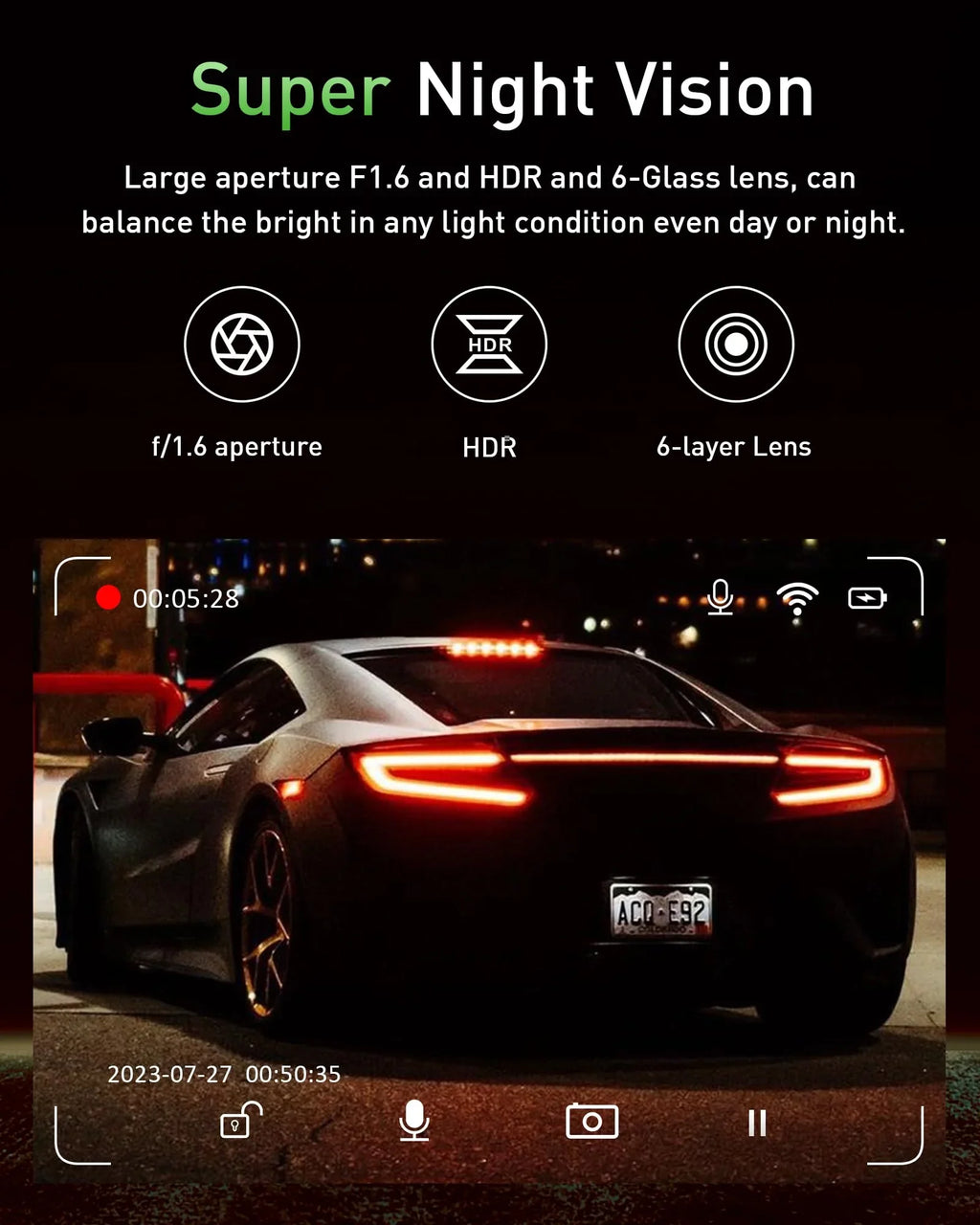 Advanced 4K+1080P WiFi dual dash cam, car front and rear dash cam, Inch IPS dual dash cam, night vision, 24 hours parking mode, loop recording, 170° wide angle, 64GB SD card included