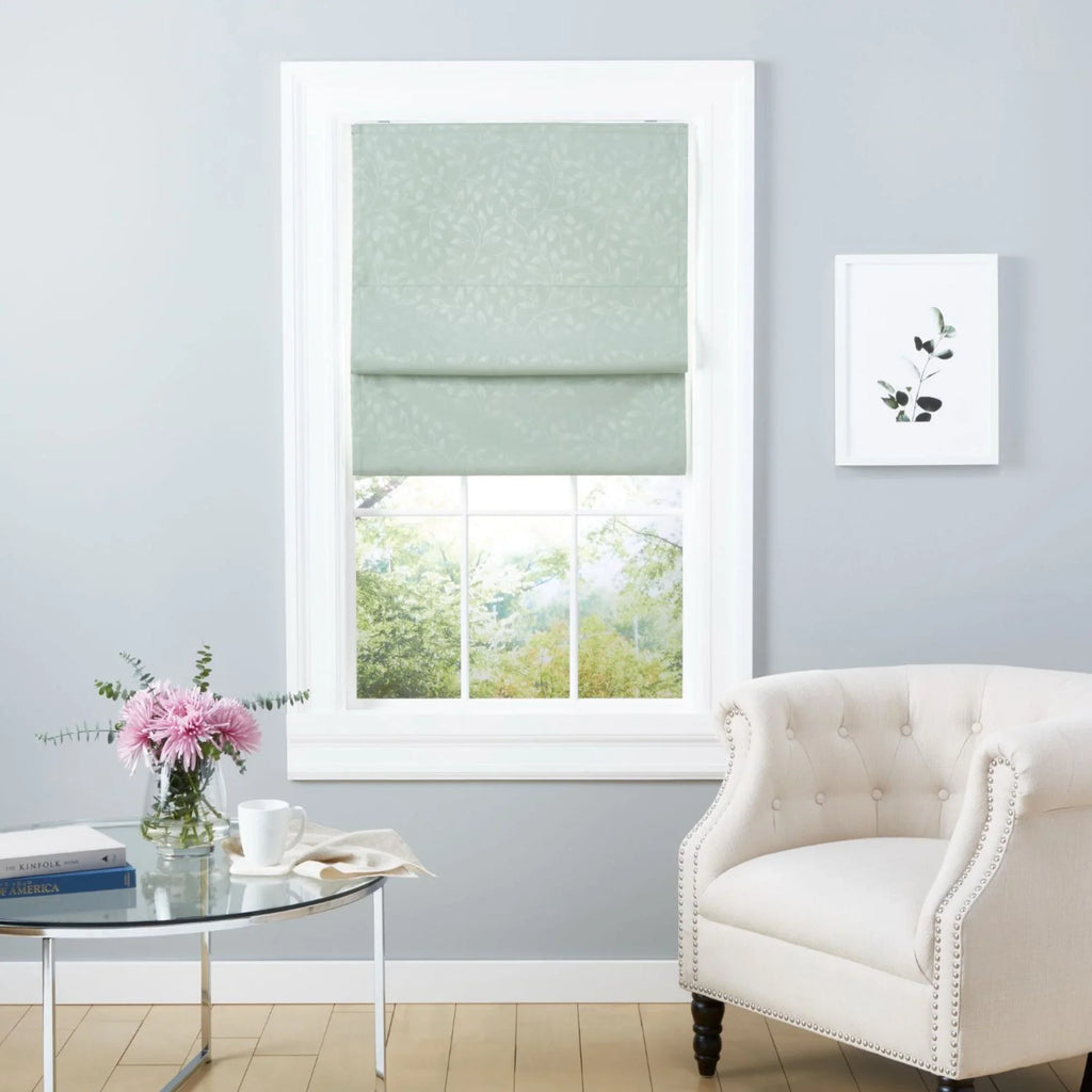 Exclusive Home Bolan Botanical Total Charcoal Roman Shade, 23"x 64", Sage