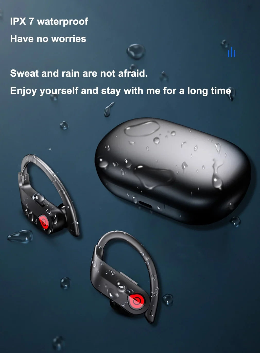 Bluetooth Headphones Wireless Earbuds 20hrs Playtime Charging Case Digital Display Sports Ear buds with Earhook Premium Deep Bass IPX7 Waterproof Over-Ear Earphones for TV Phone Laptop Midnight