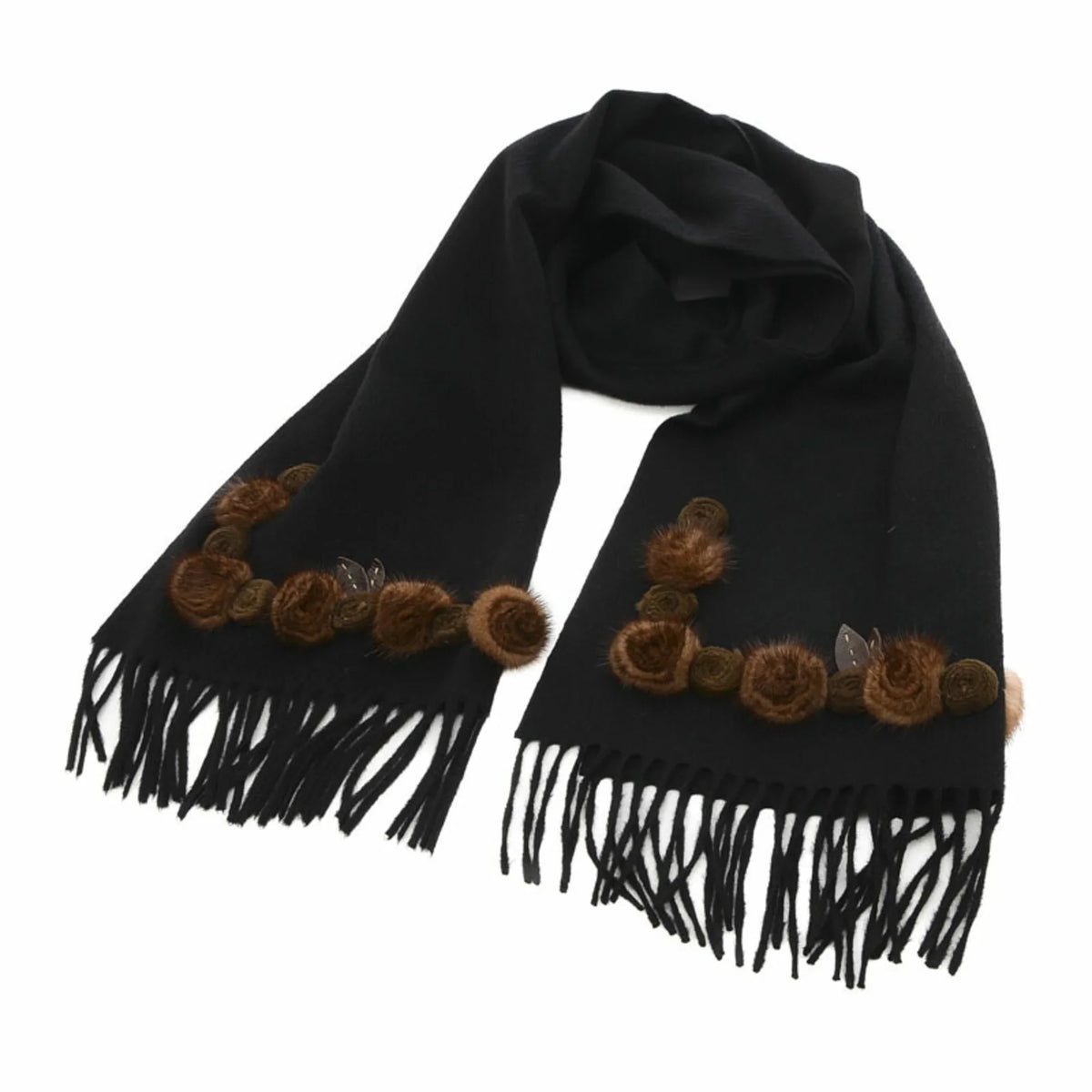 Pre-Owned Fendi Stole Scarf Flower Motif Midnight 100% Cashmere (Good)
