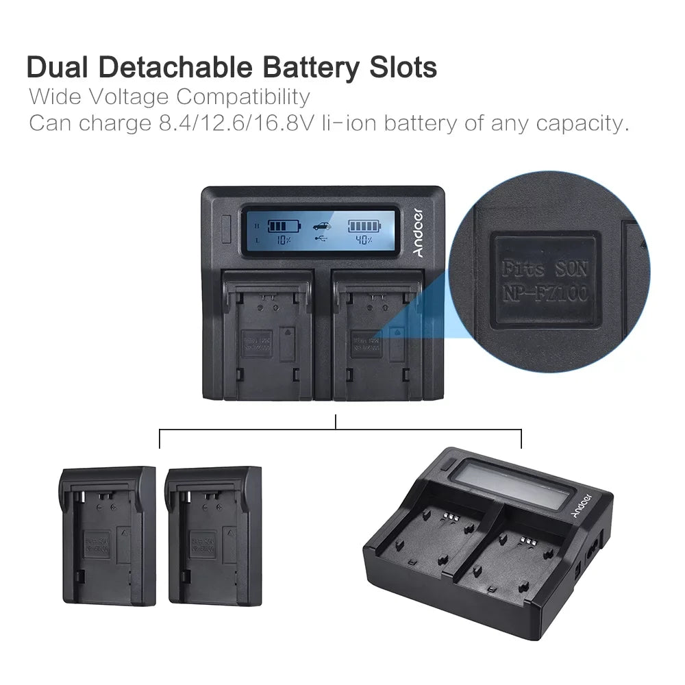 Tomshoo NP-FZ100 Dual Channel LCD Battery Replacement for Sony A7III A9 A7RIII A7SIII