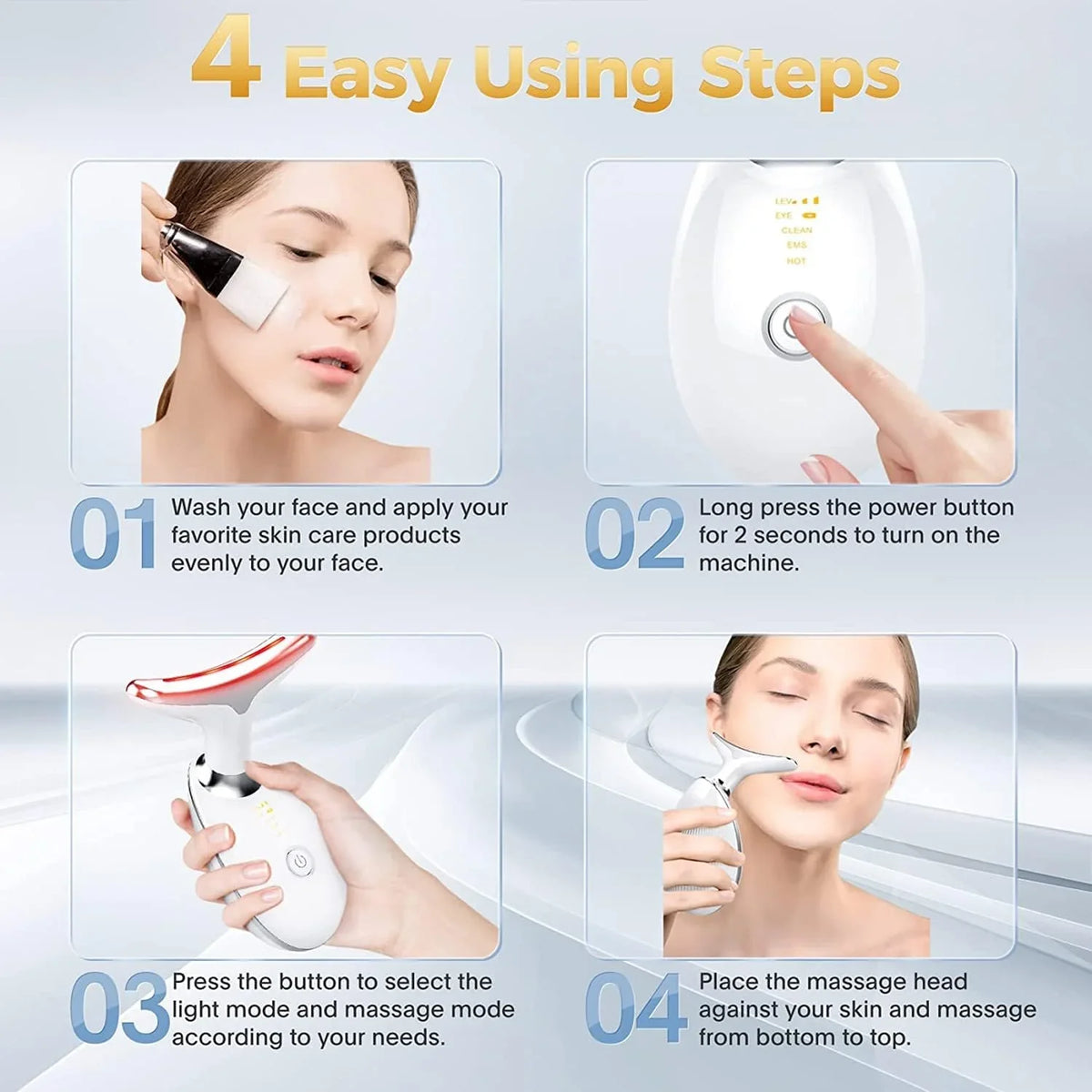 Red Therapy for Face, 7 Color Face Skin Rejuvenation for Face & Neck Beauty Device, Deplux Neck Tightening Device, Glossy White