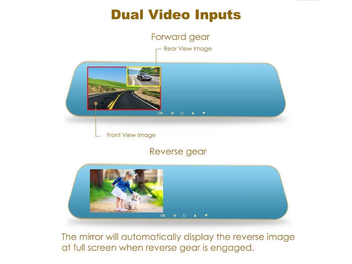 X10 Car DVR, Car Camera Car Video Recorder Full HD 1080P Car Video Camera 4.3 Unit LCD with Dual Lens for Vehicles Front Rearview Mirror DVR Dash Cam with Reverse Parking System