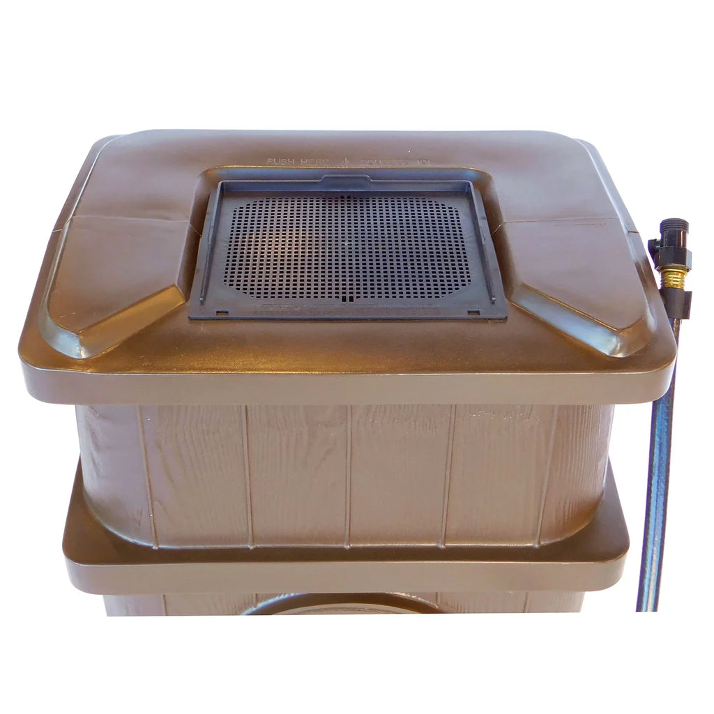 FCMP Outdoor 45 Gal Wood Grain Rain Water Catcher Barrel, Brown (2 Pack)