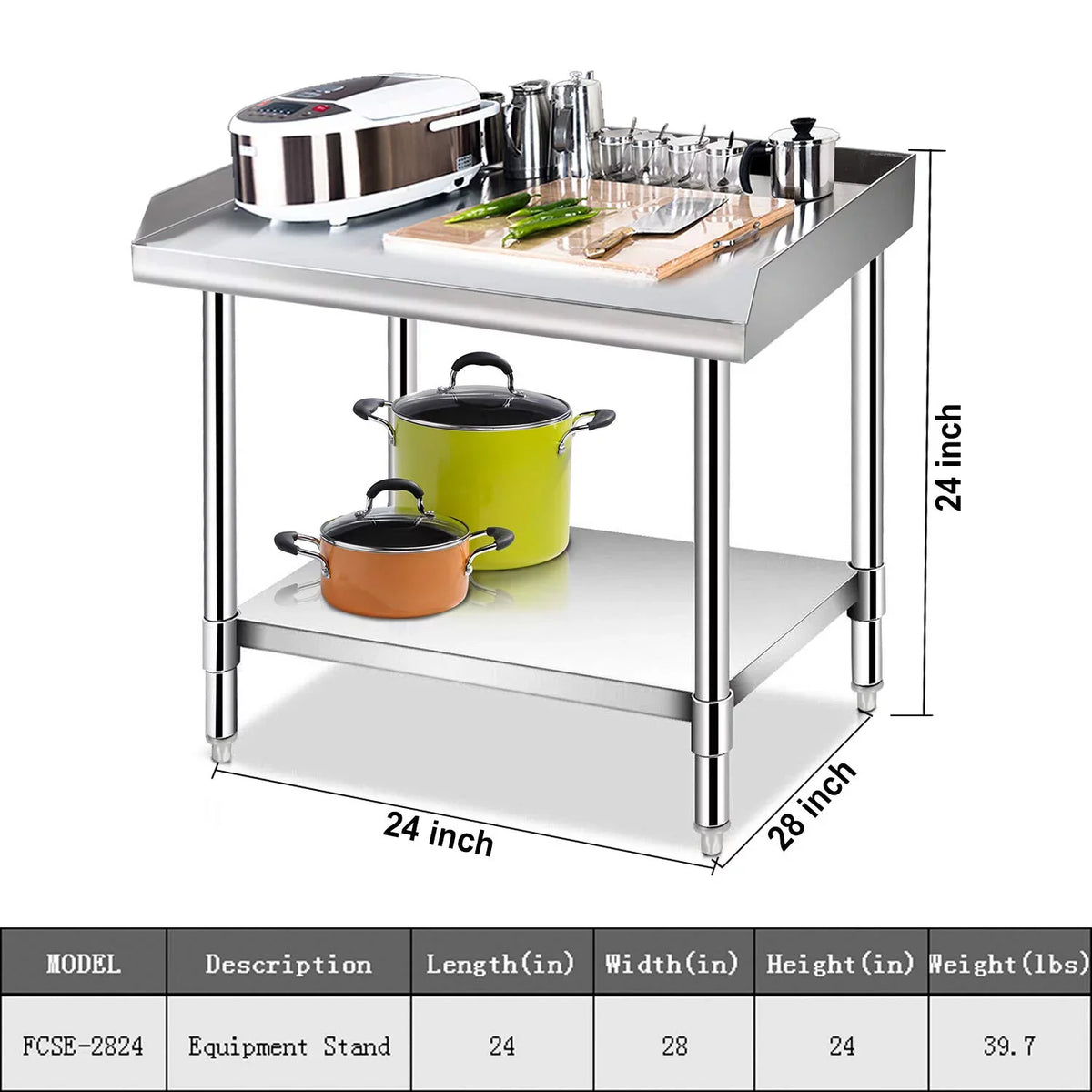 Stainless Steel Work Table - Kitchen & BBQ Table with Undershelf Workstation for Kitchen Home Restaurant Hotel-Heavy Duty Equipment Grill Stand - 24x28 Unit