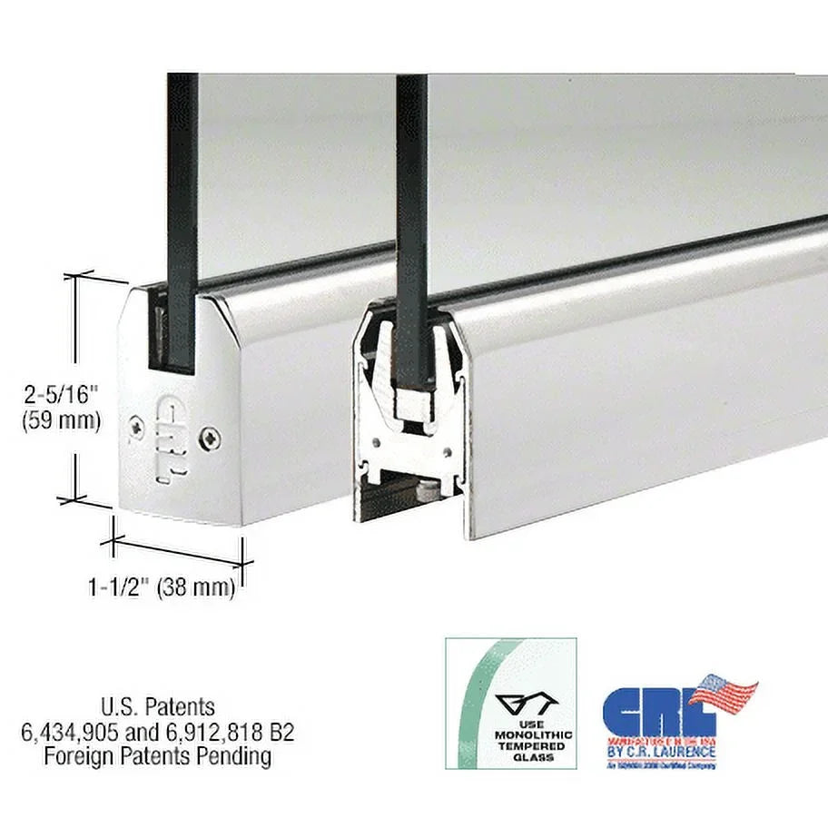 CRL DR2TPS12P Polished Stainless 1/2" Glass Low Profile Tapered Door Rail Without Lock - 8" Patch