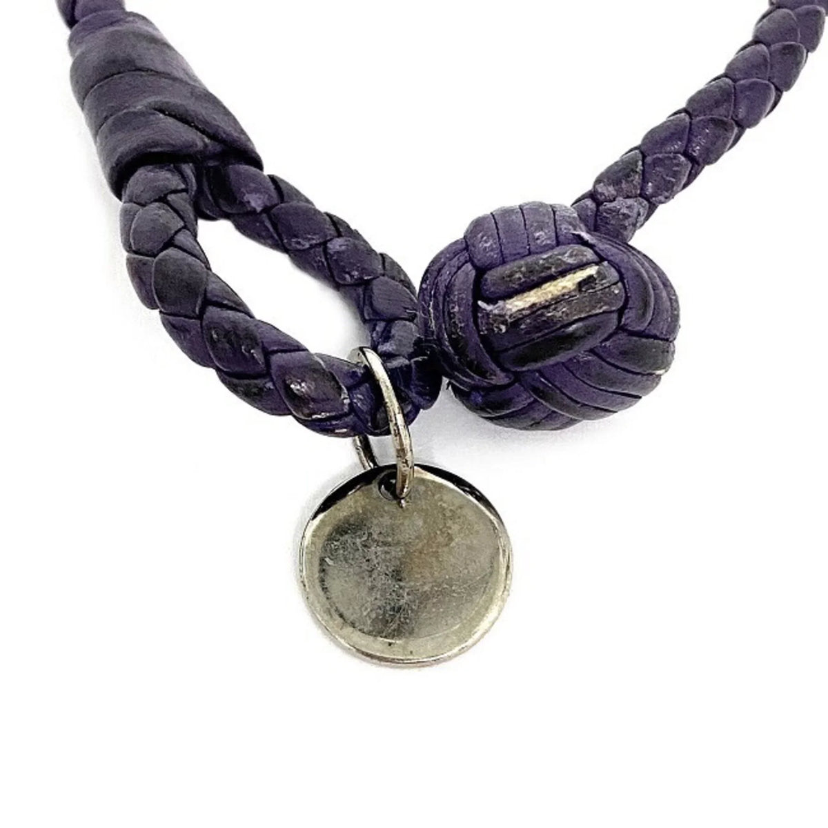 Pre-Owned Bottega Veneta Ec-14203 Leather Charm Bracelet Purple,Silver (Fair)