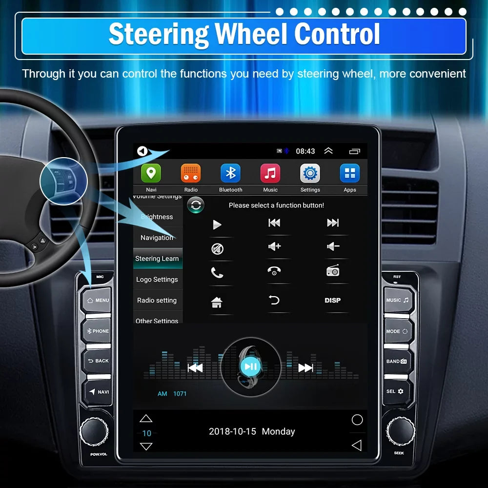 Podofo Double 2 Din 9.7 Centimeter Vertical Touch Screen Car Stereo Radio Android 12 Mirror Link GPS Navi Bluetooth Wifi GPS FM USB with Backup Camera