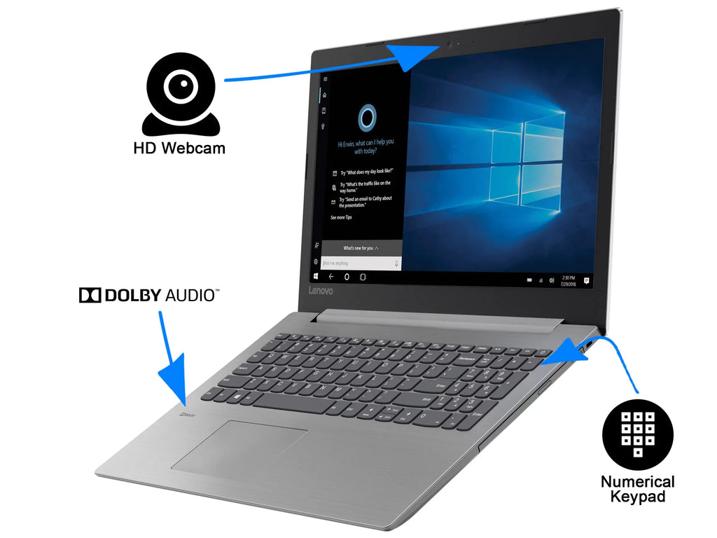 Lenovo IdeaPad 330 Notebook, 15.6" HD Display, Intel Celeron N4000 Upto 2.6GHz, 8GB RAM, 128GB SSD, UK Keyboard, DVDRW, HDMI, Card Reader, Wi-Fi, Bluetooth, Windows 10 Pro