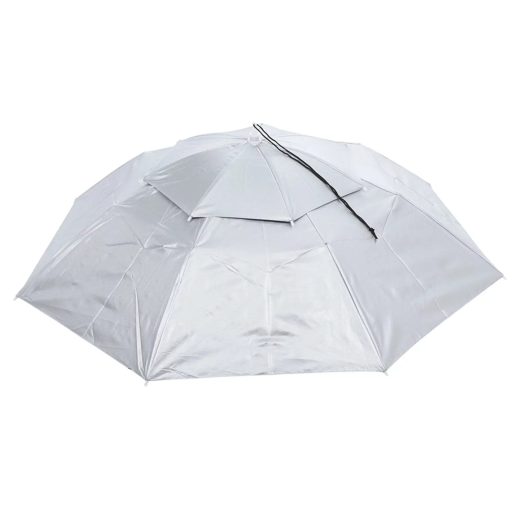 Uxcell OD 37.4" Umbrella Hat, Oxford Fabric Folding Double Layer Sun Rain Cap with Adjustable Strip, Silver