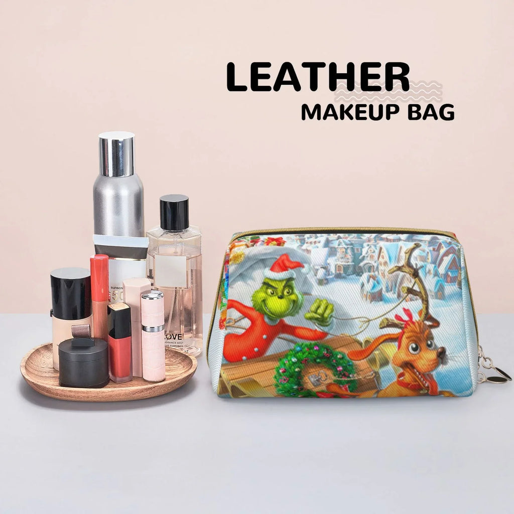 The Inch Christmas Adventures Cosmetic Bag Makeup Organizer Leather Portable Pouch Gift Travel Toiletry Bag Storage Purse