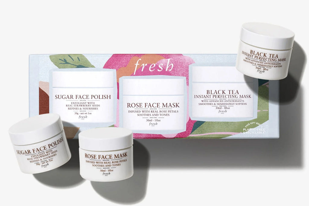 Fresh Face Mask Essentials Gift Set, Facial Masks: Sugar Face Polish, Rose Face Mask, Midnight Tea, Advanced Antioxidants (Gift Set, 3 Pack) *EN