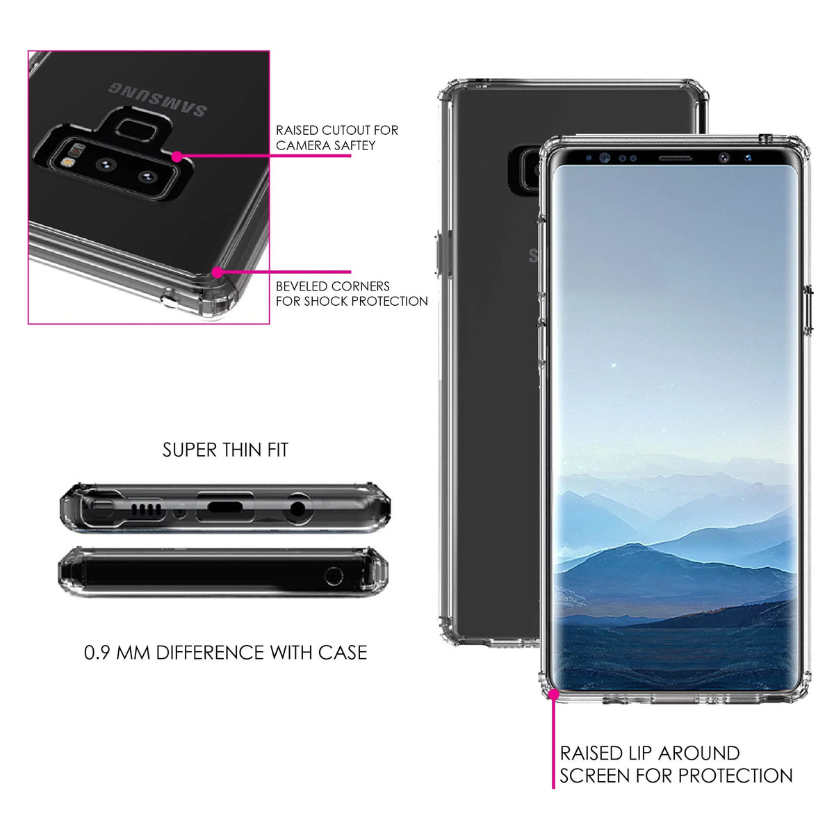DistinctInk Clear Shockproof Hybrid Case for Samsung Galaxy Note 9 - TPU Bumper, Acrylic Back, Tempered Glass Screen Protector - Matthew 9:29 - Because of Your Faith, It Will Happen