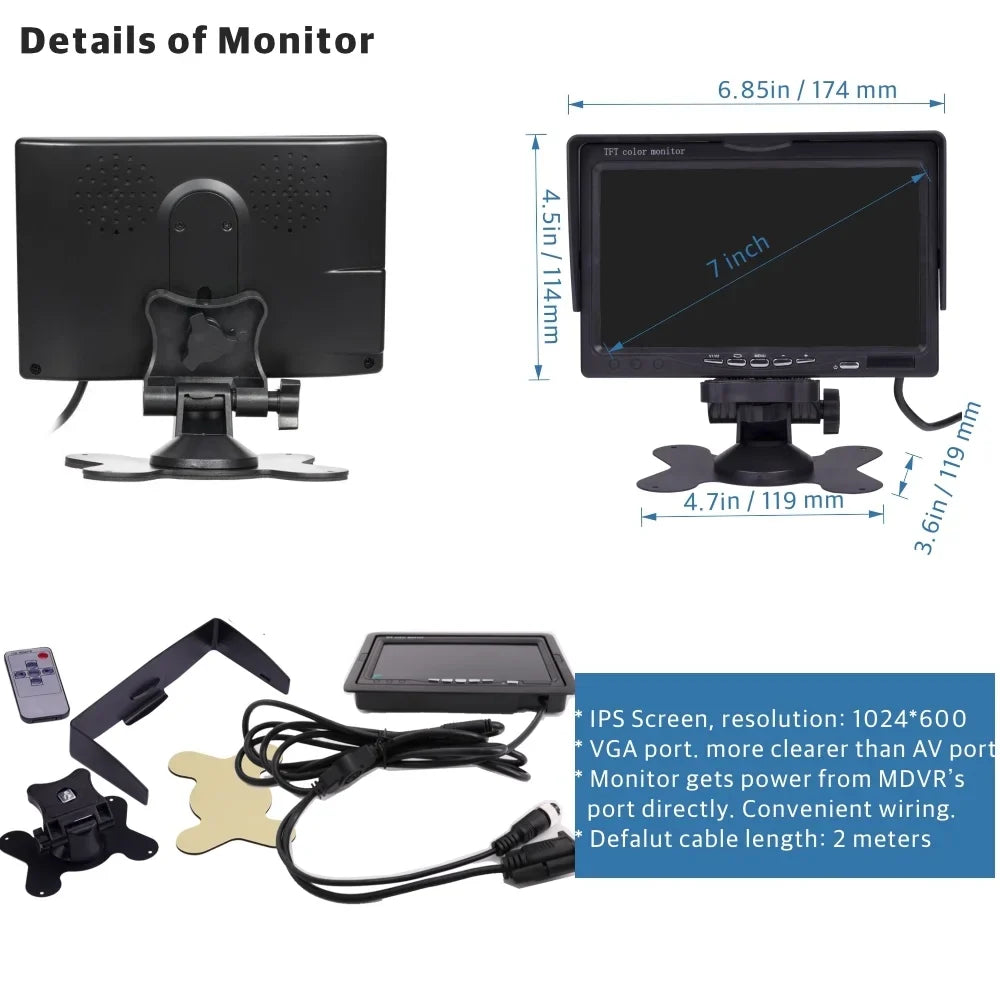 JOINLGO 4-CH 1080P AHD Mobile Vehicle Truck DVR Video Recorder Kit with Night Vision Waterproof Side Front Rear View Camera 7" IPS Monitor for Truck Van Bus (1TB SSD Included)