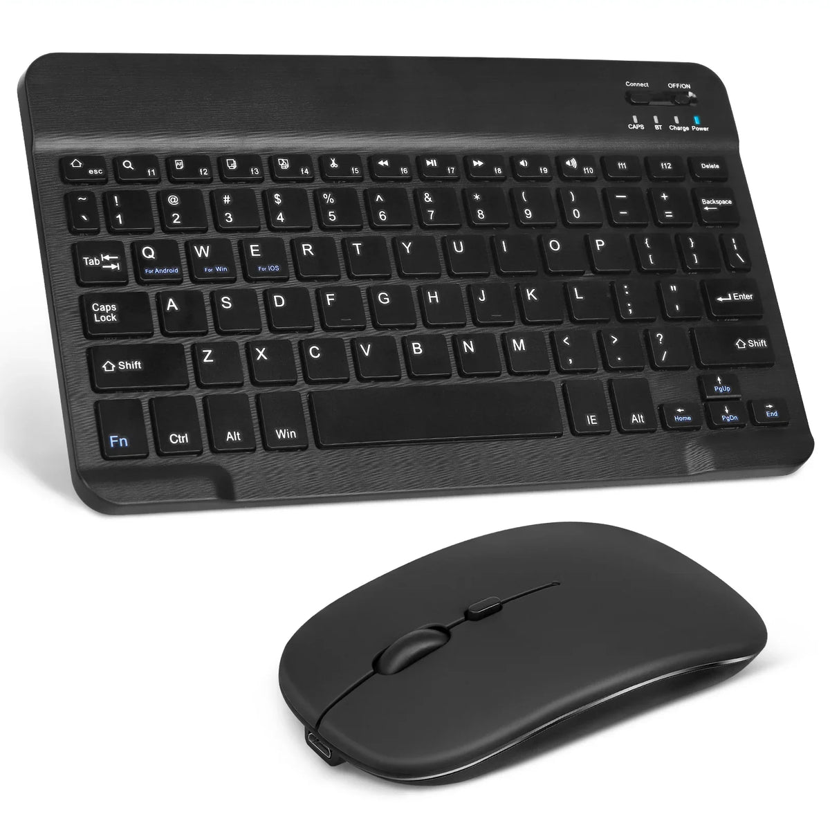 Rechargeable Bluetooth Keyboard and Mouse Combo Ultra Slim Full-Size Keyboard and Ergonomic Mouse for Xiaomi Mi Mix 2S and All Bluetooth Enabled Mac/Tablet/iPad/PC/Laptop - Onyx Midnight