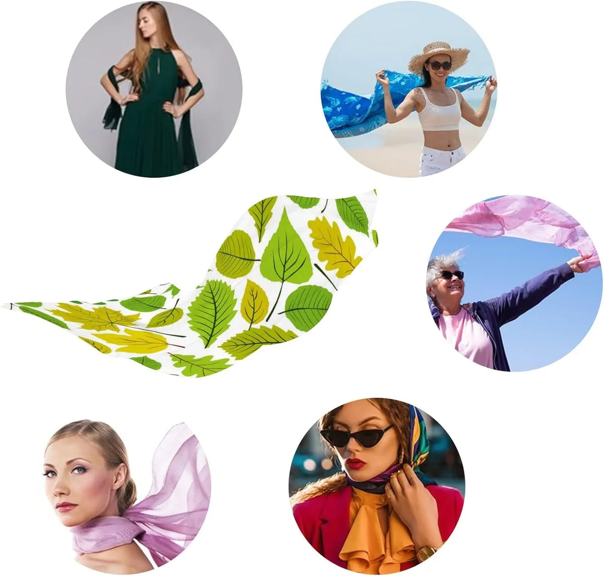 Hyjoy Beautiful Natural Leaves Long Silk Neck Scarf Lightweight Shawl Wrap Scarves for Women Girls