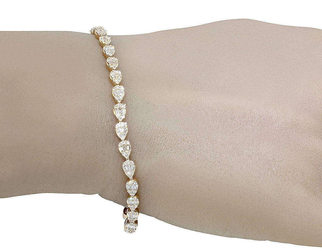 Tear Shaped Baguette Cluster 2.70 CT Diamond Tennis Link Bracelet Gold 4MM 7.75"
