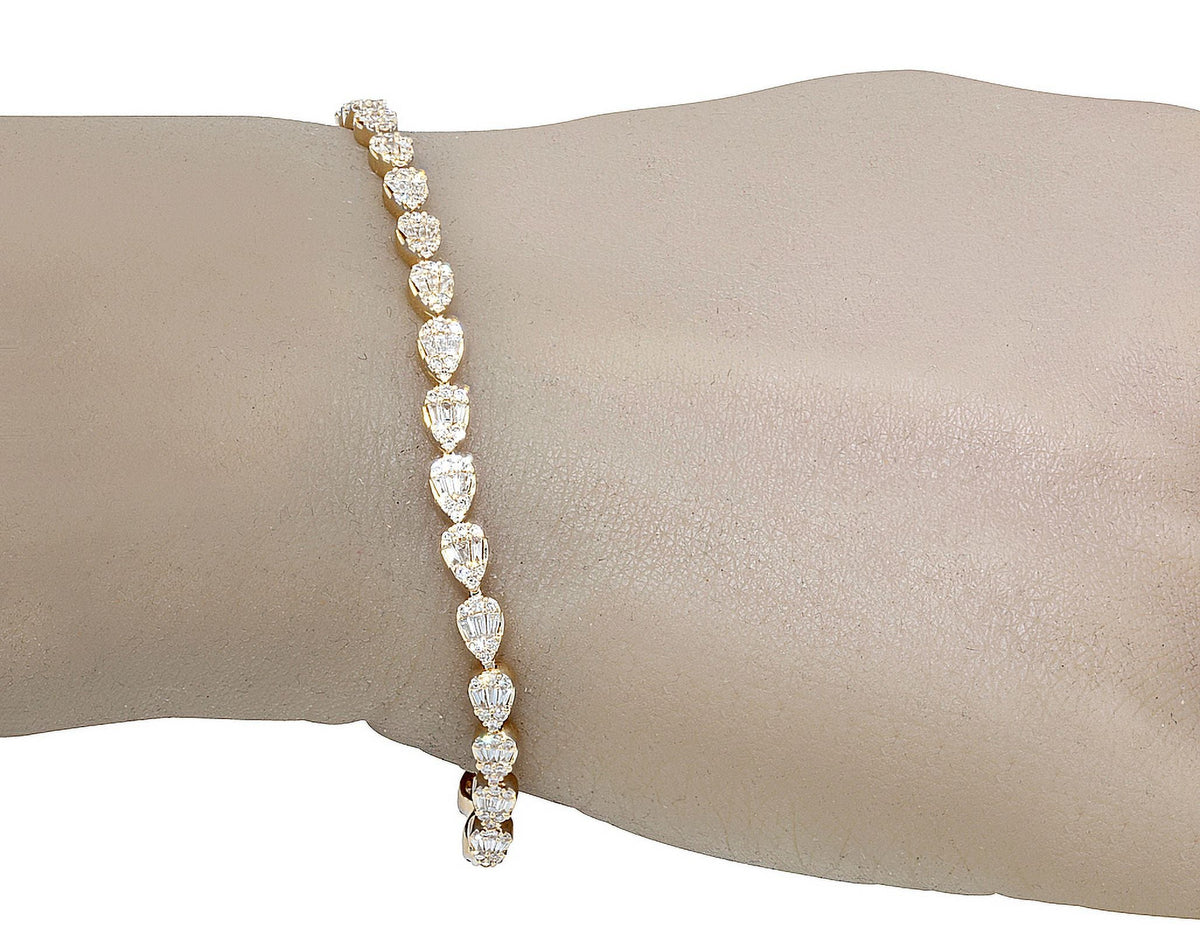 Tear Shaped Baguette Cluster 2.70 CT Diamond Tennis Link Bracelet Gold 4MM 7.75"