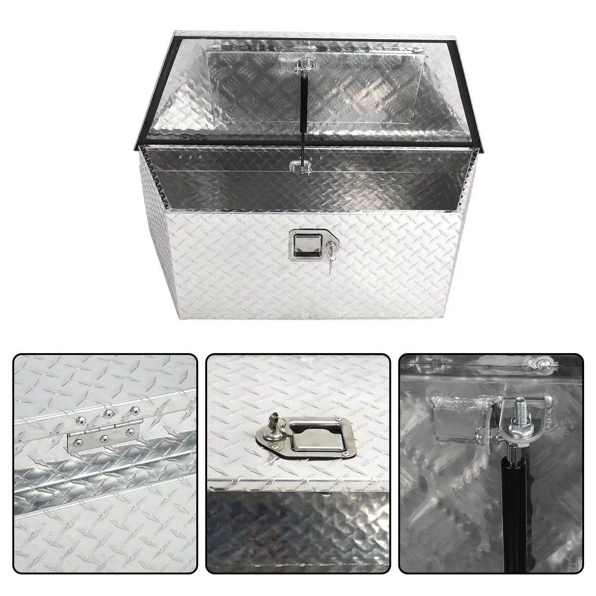 Confote Heavy Duty Aluminum Diamond Plate Trailer Tongue Box with Lock and Keys for Secure Tool Storage on Your Trailer, Silver,39 x 16.5 x 12 Centimeter