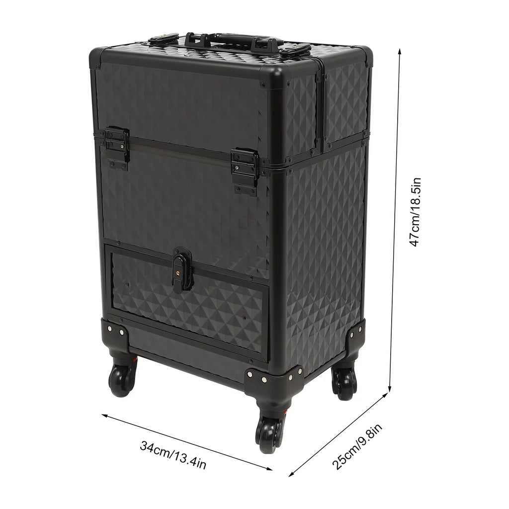 Aiqidi Rolling Makeup Train Case Wheeled Manicure Storage Case Trunk Nail Organizer Luggage Cart Salon Cosmetic Trolley Box Charcoal
