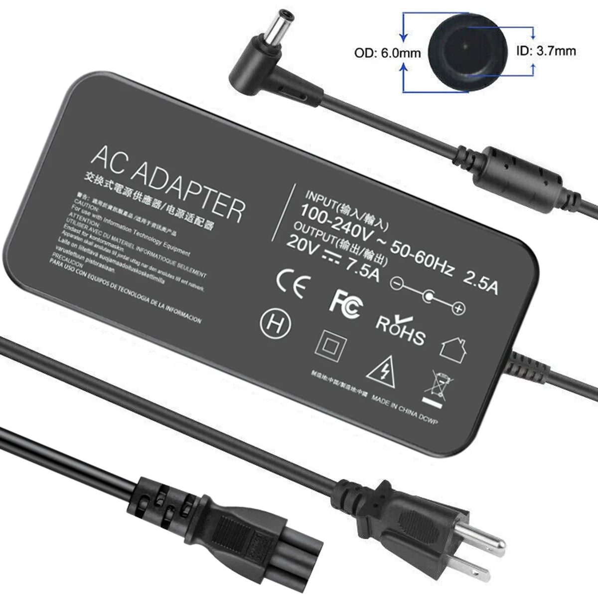 SKKSource 150W 20V 7.5A AC Adapter Charger Compatible with ASUS TUF Gaming F15 FX506LH-HN236W Power Supply