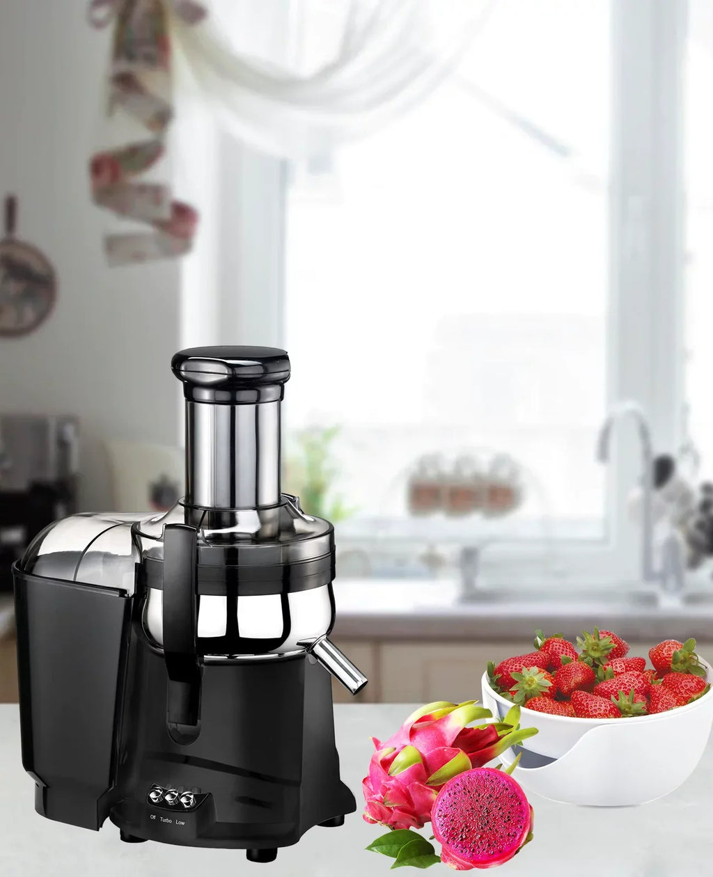 Centrifugal Juicer for Fruits & Vegetables - Hand Press Juicer with Safety Latch Onyx