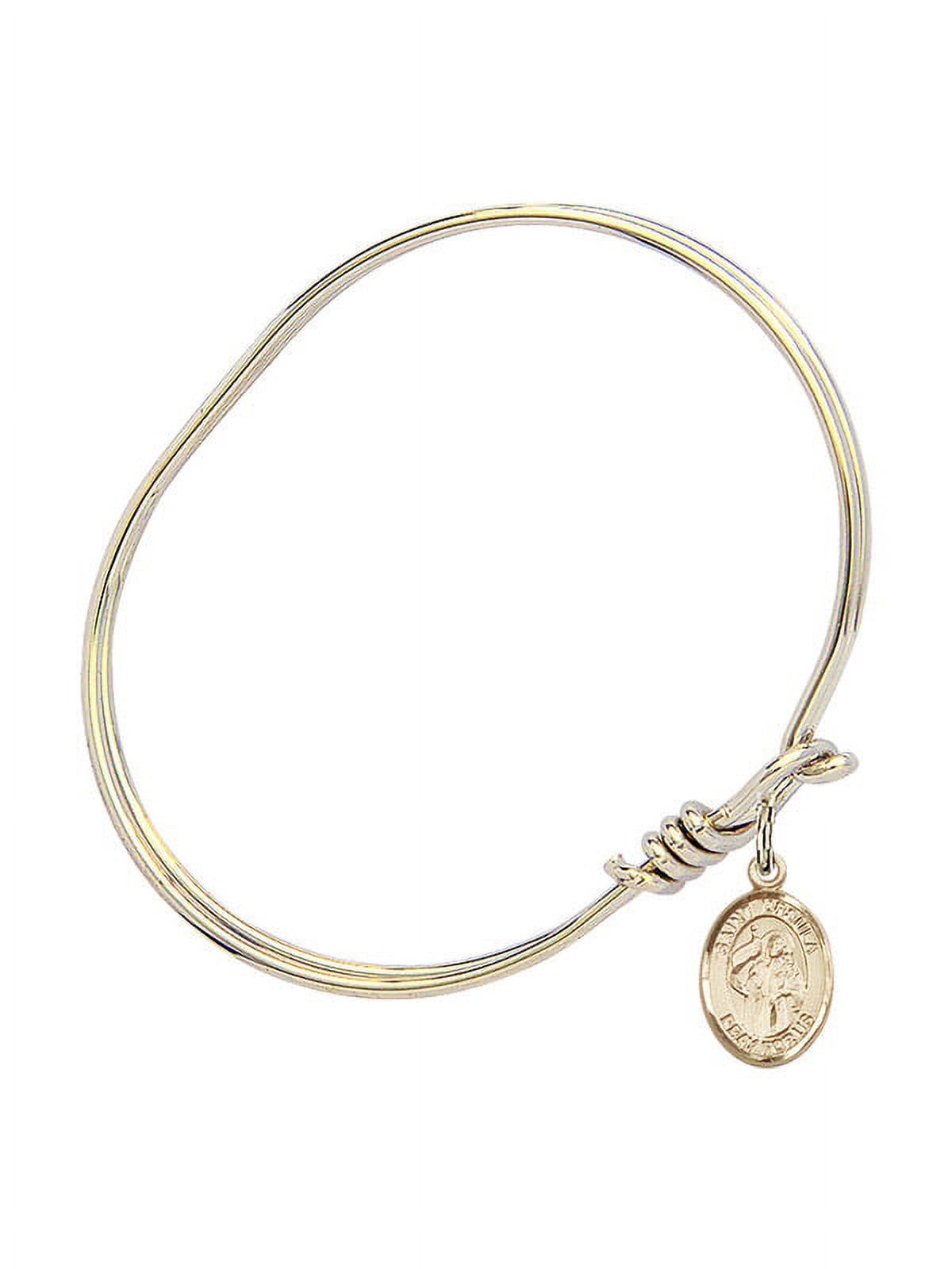 5 3/4 Inch Oval Eye Hook Bangle Bracelet w/ St. Ursula in Gold-Filled