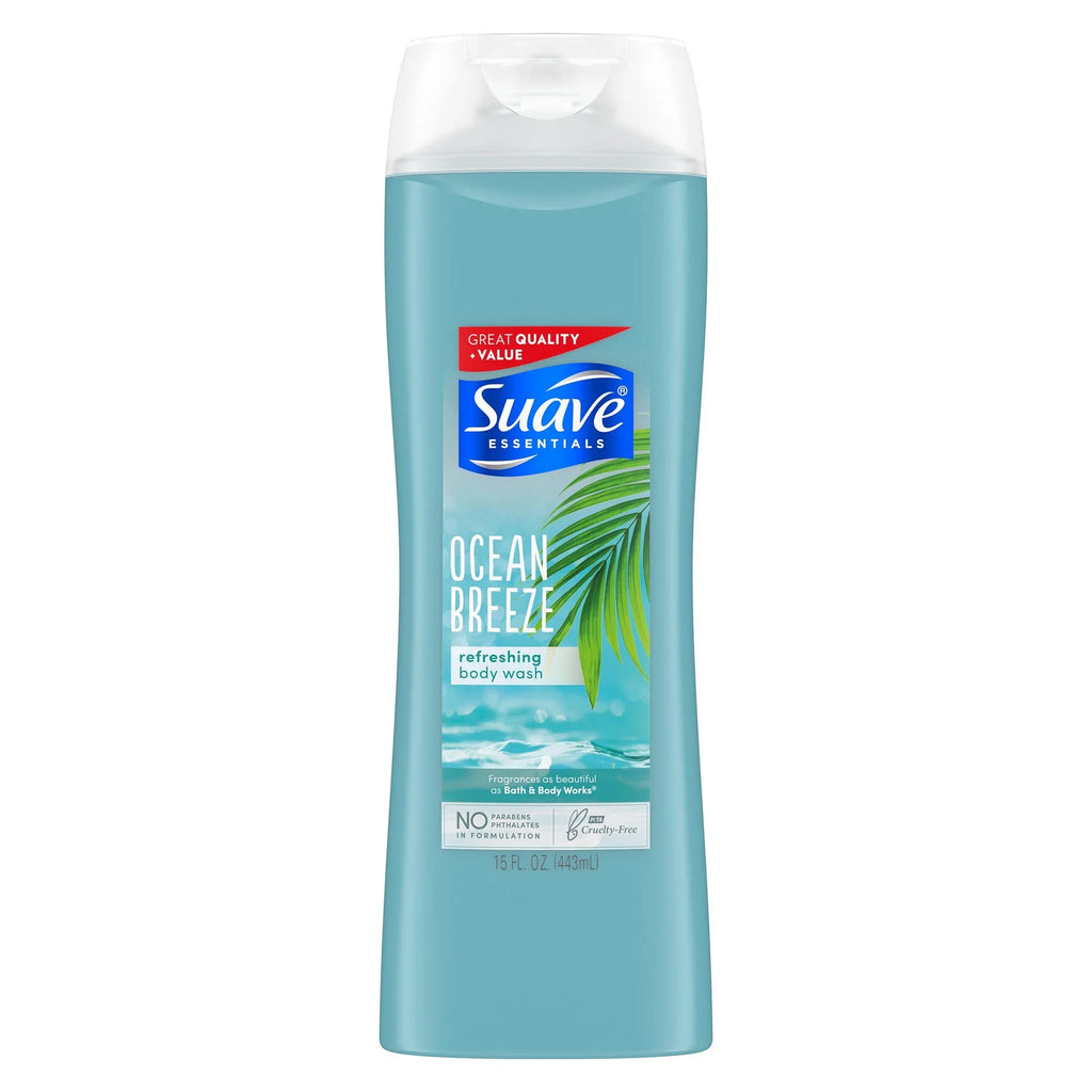 Pack of 6 Suave Essentials Body Wash For Hydrated, Smooth Skin Ocean Breeze with Sea Algae Extract and Vitamin E 15 oz,