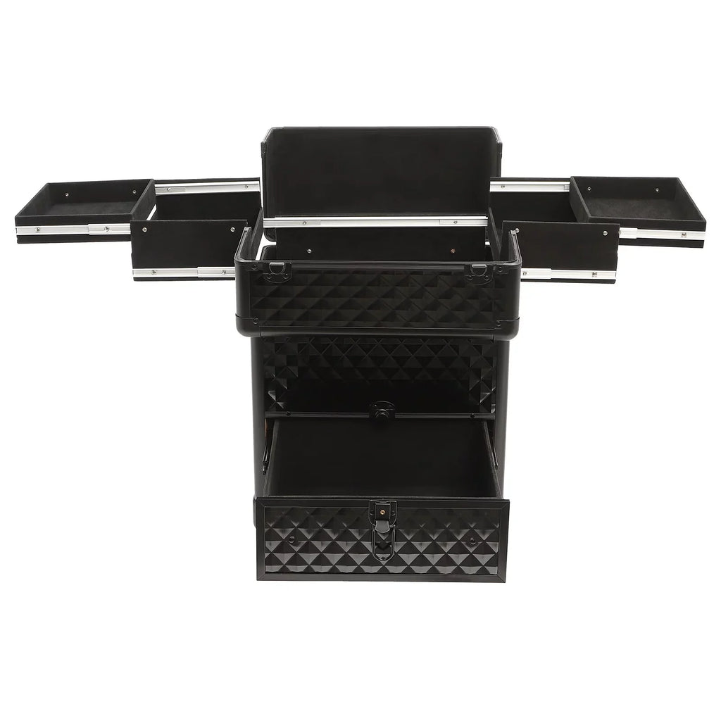 Aiqidi Rolling Makeup Train Case Wheeled Manicure Storage Case Trunk Nail Organizer Luggage Cart Salon Cosmetic Trolley Box Charcoal