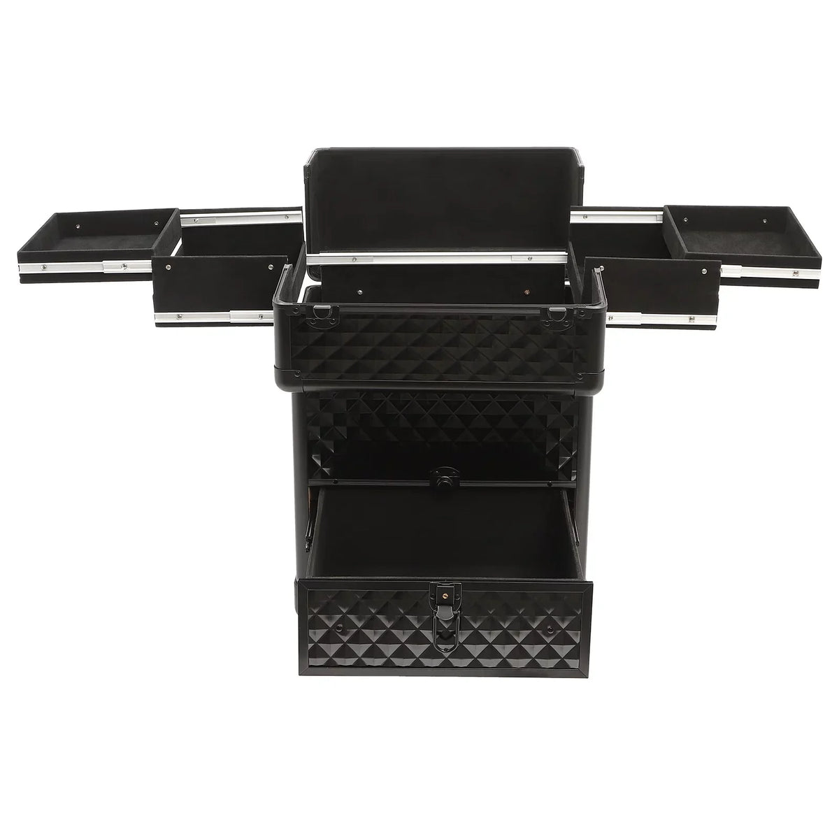 Aiqidi Rolling Makeup Train Case Wheeled Manicure Storage Case Trunk Nail Organizer Luggage Cart Salon Cosmetic Trolley Box Charcoal