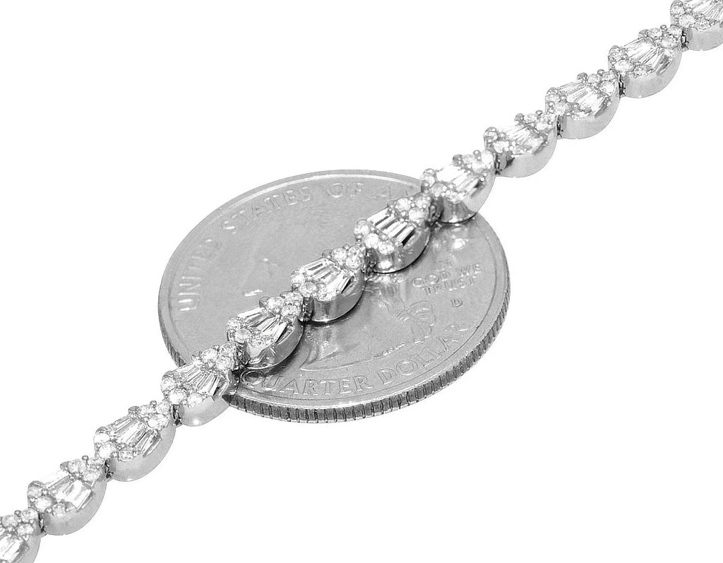 Tear Shaped Baguette Cluster 2.70 CT Diamond Tennis Link Bracelet Gold 4MM 7.75"