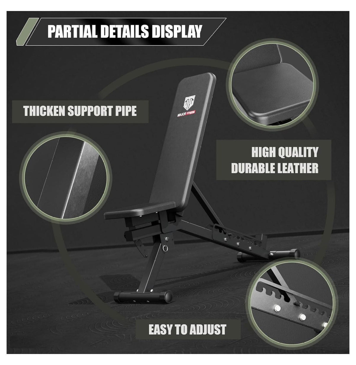 Major Fitness Weight Bench,1300 LBS Capacity Bench Press and 32 Adjustable Positions Strength Training Bench for Garage and Home Gym Workouts, Weight Lifting, and Bench Press