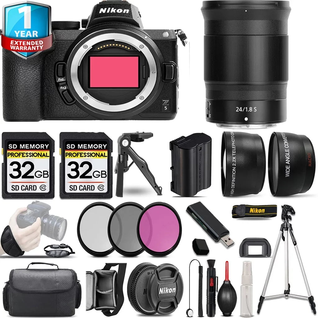 Nikon Z5 Mirrorless Camera with 24mm f/1.8 S Lens + 0.43X Wide Angle Lens + 2.2x Telephoto Lens + 3 PC Filter Set