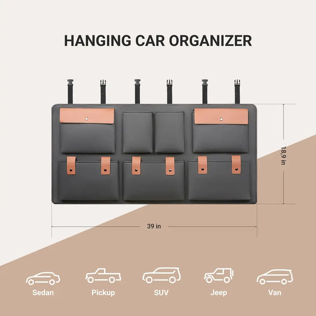 Hanging Car SUV Trunk Organizer Onyx Brown Eco Leather Owleys Storage Accessories With Pockets Waterproof