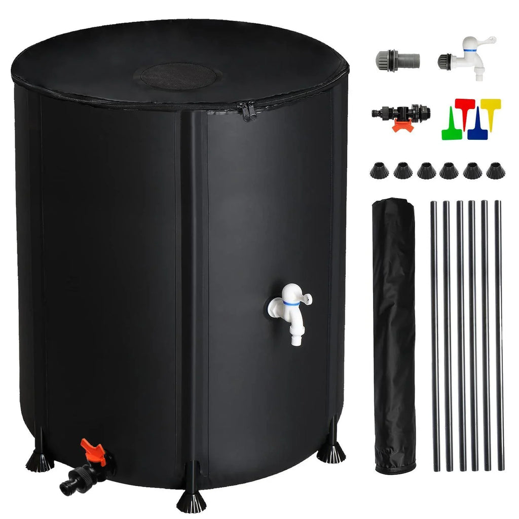 Portable Rain Barrel Water Collector Tank with Spigot Filter Charcoal 50 Gallon