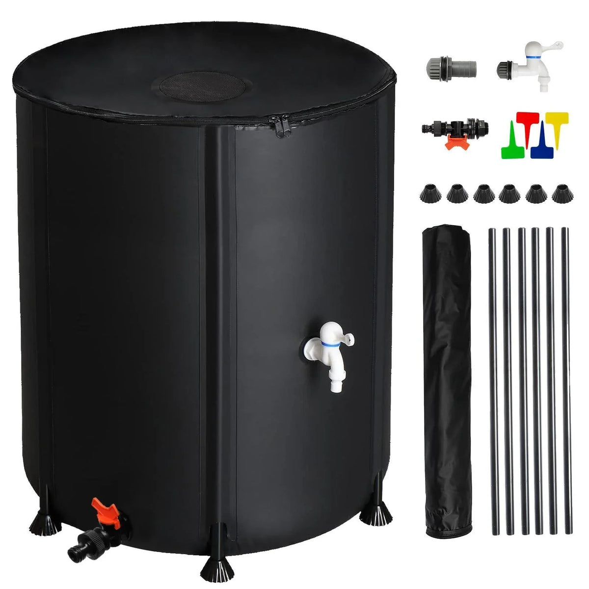 Portable Rain Barrel Water Collector Tank with Spigot Filter Charcoal 50 Gallon