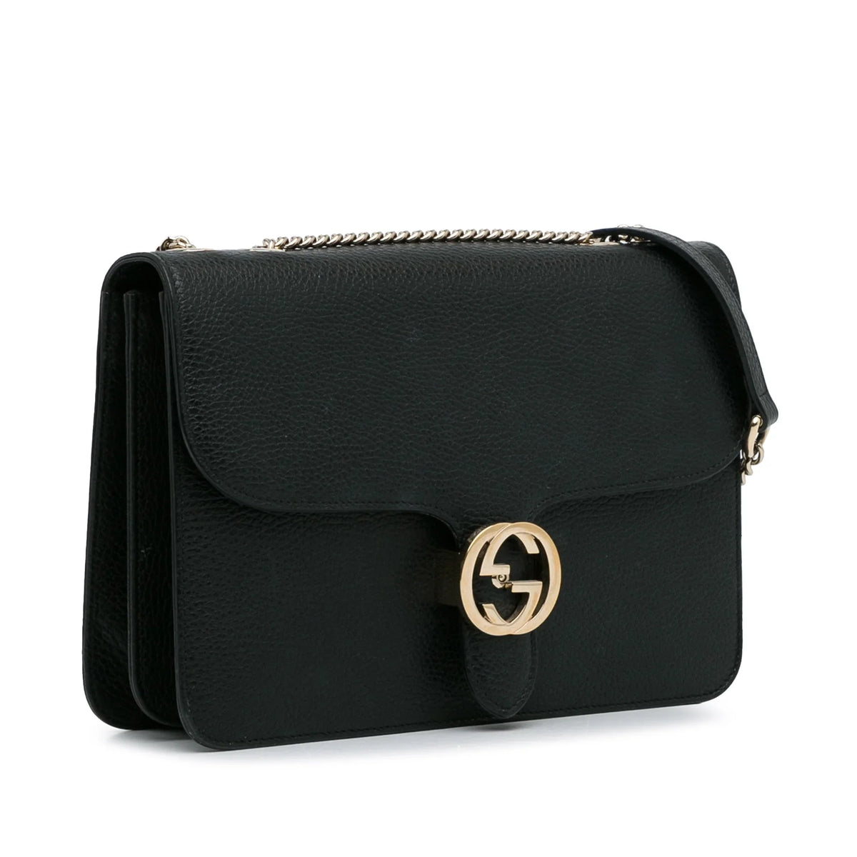 Pre-Owned Authenticated Gucci Medium Dollar Interlocking G Crossbody Bag Calf Leather Midnight Unisex (Good)