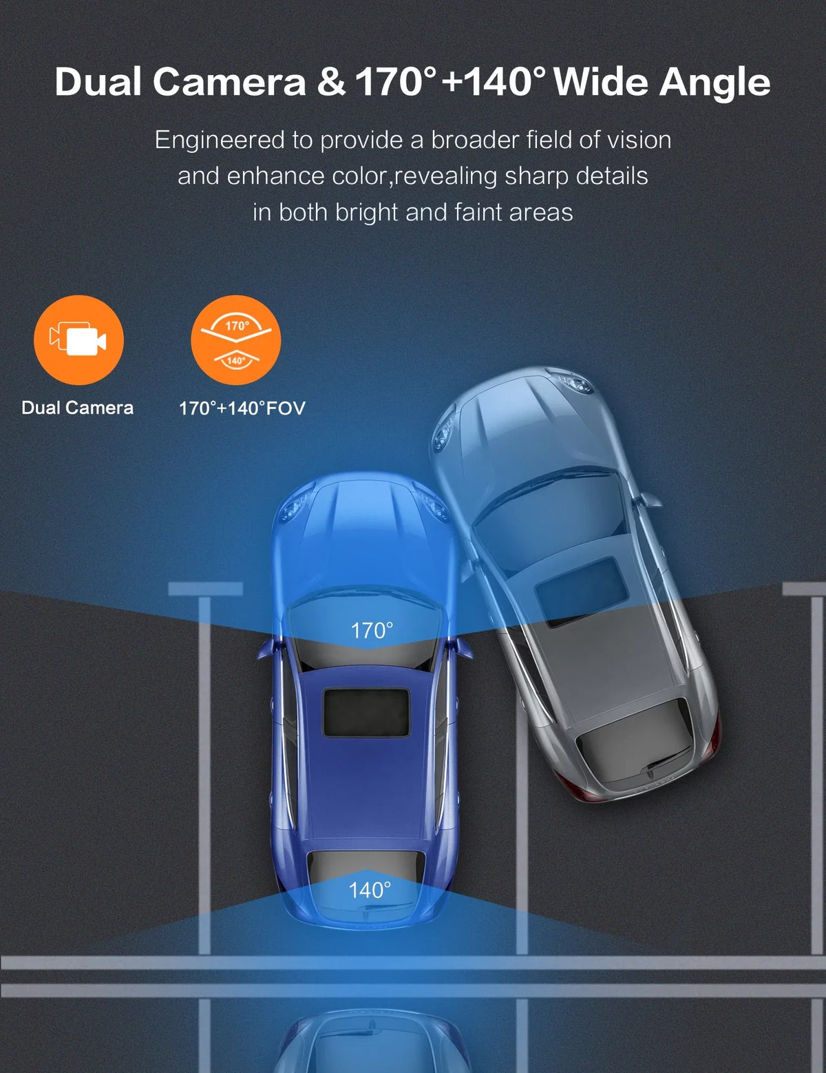 Ricilar Front 4K Rear 2K Full Hd Car Dash Camera with Built in Wifi, Gps, Ultra Hd 2" Ips Screen, 170° and 140° Wide Angle Camera, Wdr, Night Vision, Gravity Sensor, 24 Hour Parking Mode