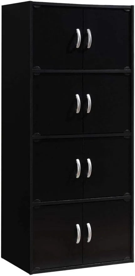HID44 8 Door 4 Shelf Modern Wooden Heavy Duty Floor Mount Multipurpose Storage Bookcase Cabinet with Installation Hardware, Midnight