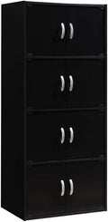 HID44 8 Door 4 Shelf Modern Wooden Heavy Duty Floor Mount Multipurpose Storage Bookcase Cabinet with Installation Hardware, Midnight