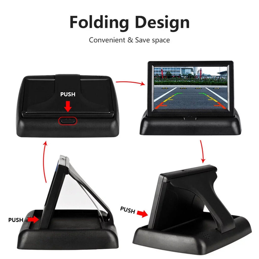 Car Reverse Backup Parking Sensor Radar System, Buzzer beeps, with 4.3in HD Backup Camera Car Monitor Rear Camera View Parking System Night Vision