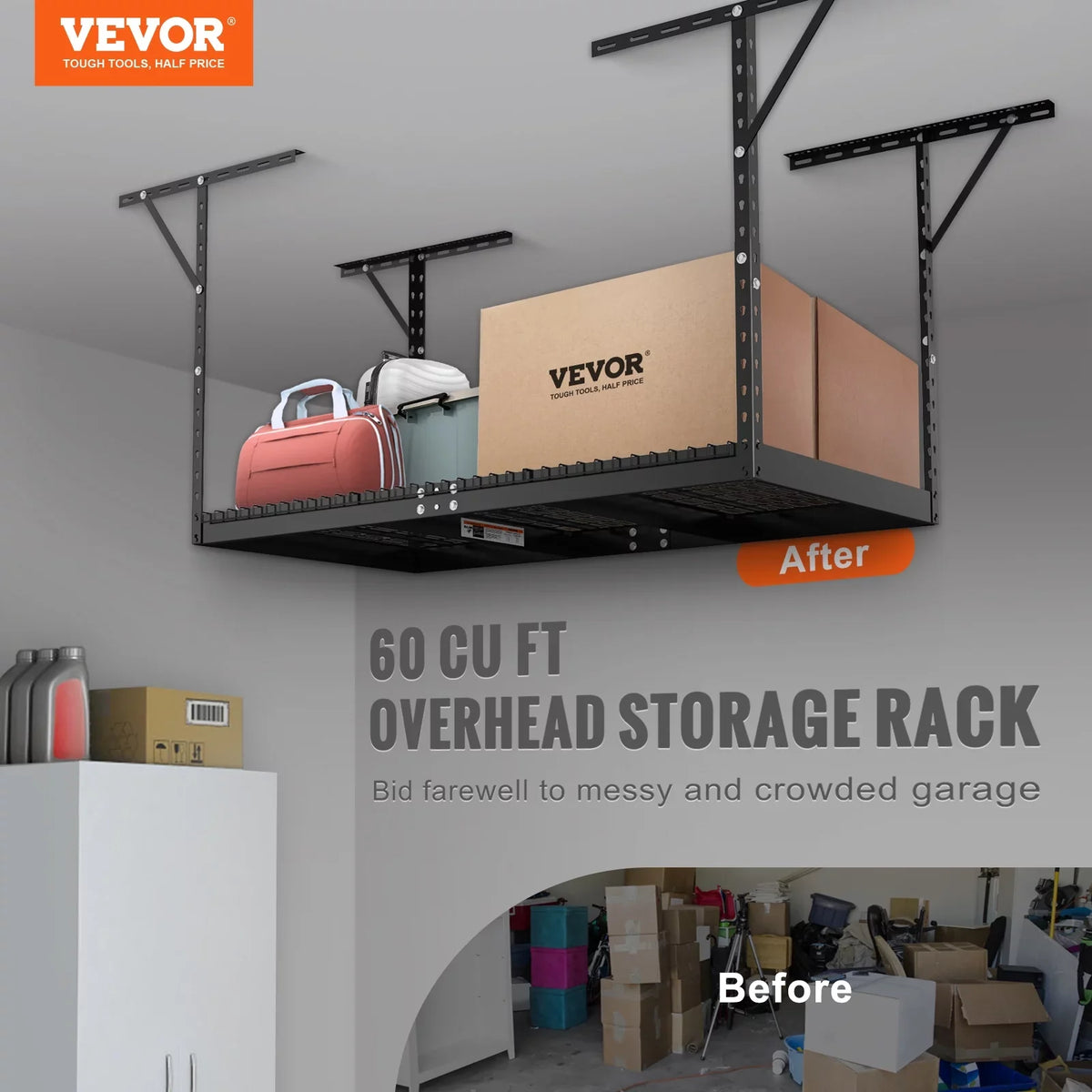 VEVOR Overhead Adjustable Garage Storage Rack 36x72in Ceiling Rack 550lbs Charcoal