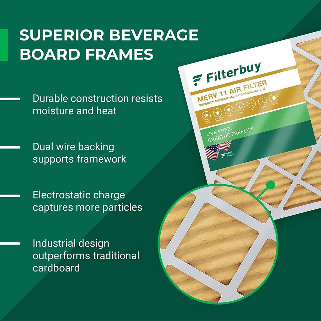 Filterbuy 22x22x1 MERV 11 Pleated HVAC AC Furnace Air Filters (2-Pack)