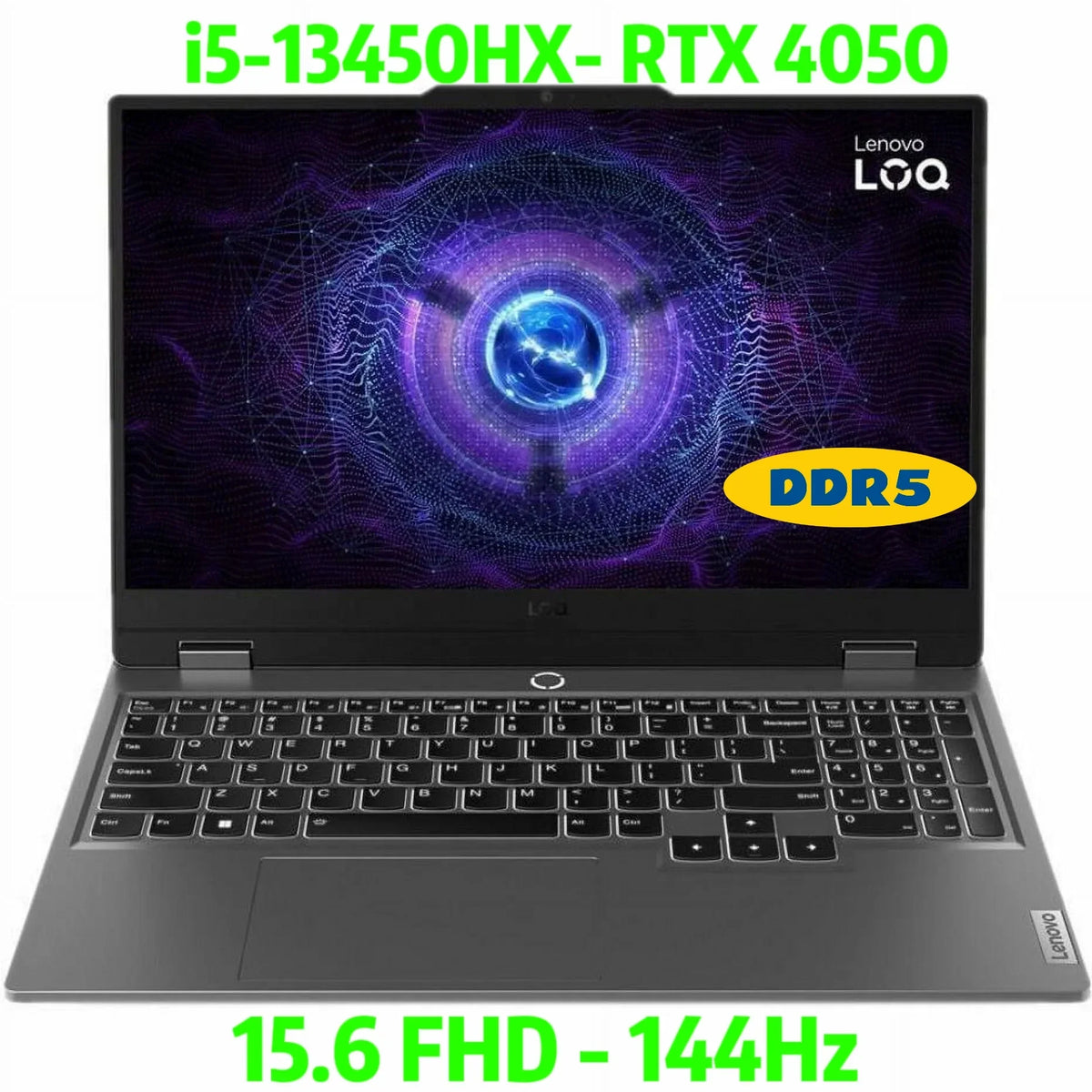 Lenovo LOQ Gaming Laptop 15.6in 144 Hz FHD Display, Intel Core i5-13450HX,12GB DDR5 RAM, 512GB SSD NVIDIA GeForce RTX 4050, Backlit, Windows 11 Home