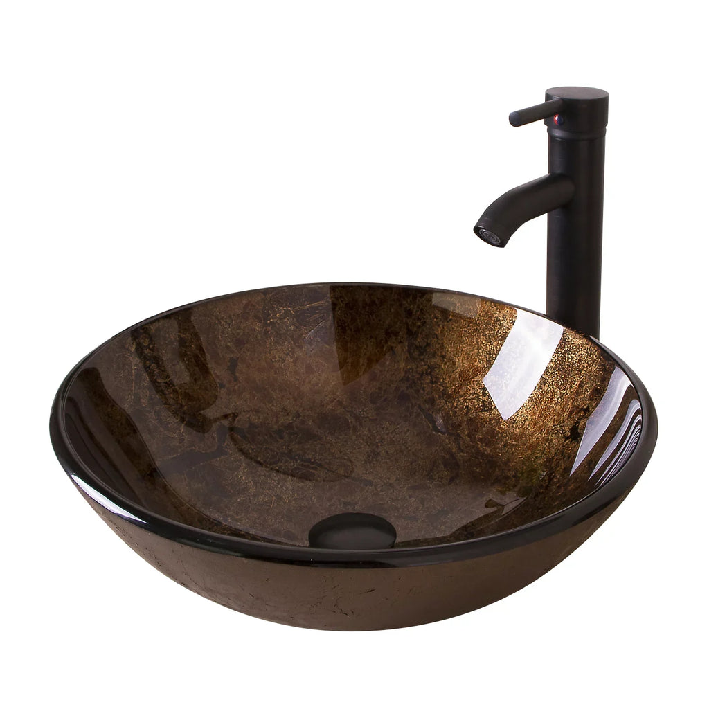 Wonline Artistic ORB Tempered Glass Vessel Sink Set, Wash Sink Come with Pop Up Drain Combo