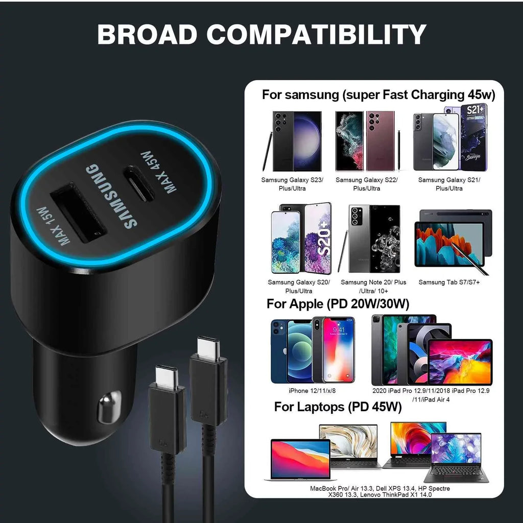 Super Fast Dual Car Charger Usb (45W+15W) Two Ports EP-L5300 Dark for Lenovo Legion Y700 (2023)